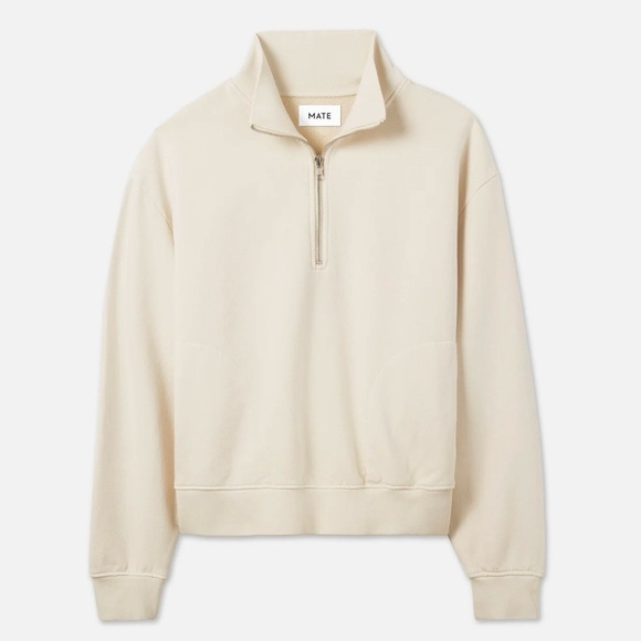MATE the Label Tops - NEW MATE the Label Organic Fleece Half-Zip Sweatshirt — Bone • NWT • Size S